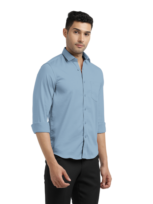 Dusty Blue Satin Solid Shirt