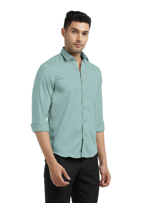 Metallic Green Satin Solid Shirt