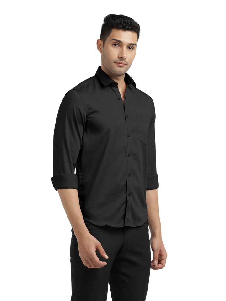 Black Satin Solid Shirt