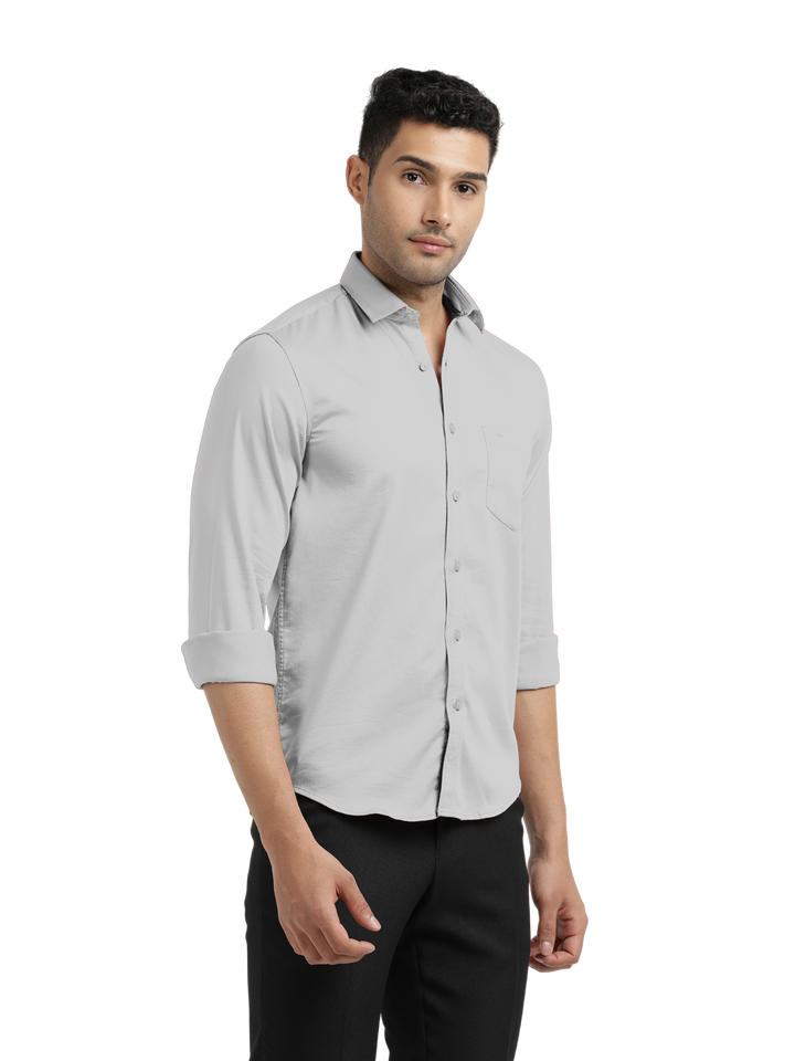 Grey Satin Solid Shirt