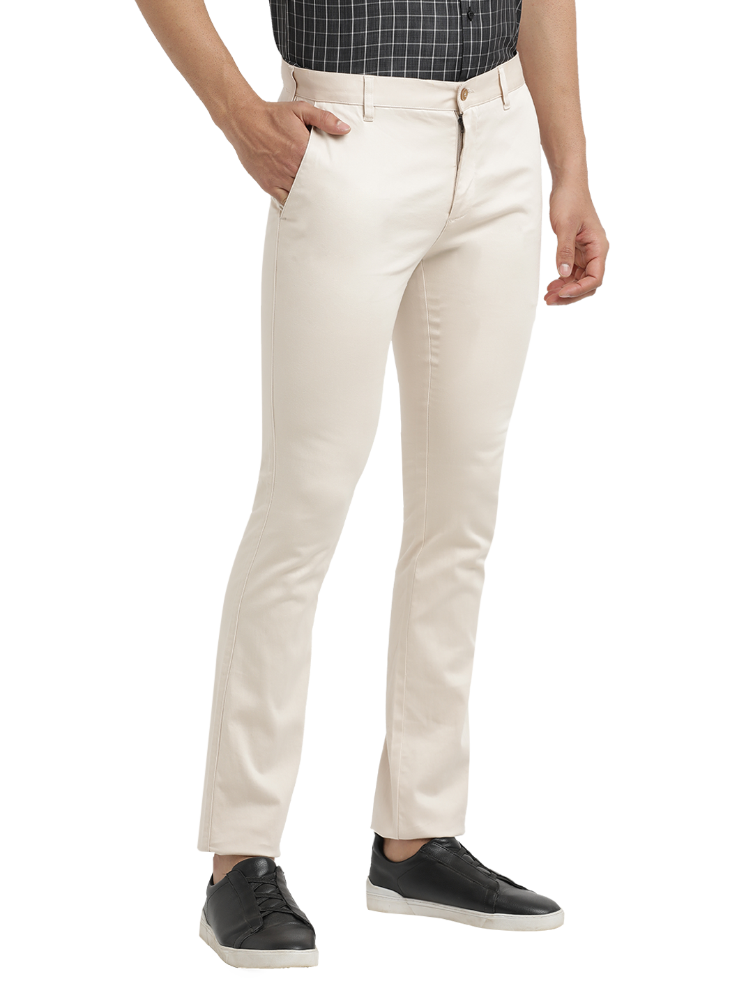 Stone Satin Stretch Solid Trousers - HECTOR_STONE