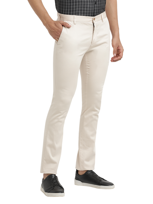 Stone Satin Stretch Solid Trousers