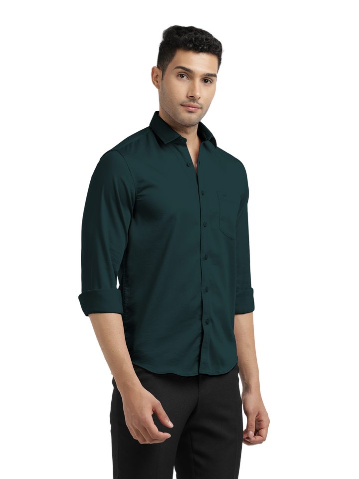 Dark Teal Satin Solid Shirt