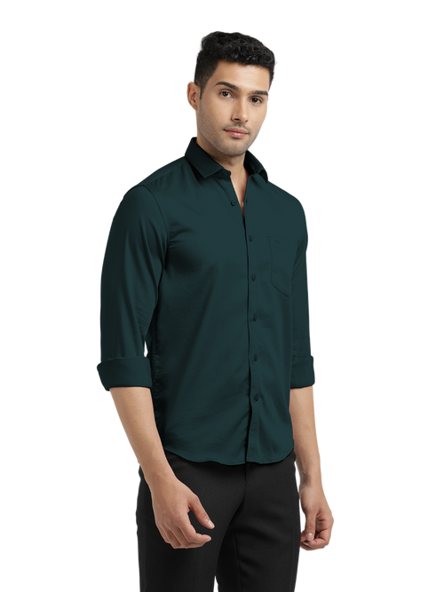 Dark Teal Satin Solid Shirt