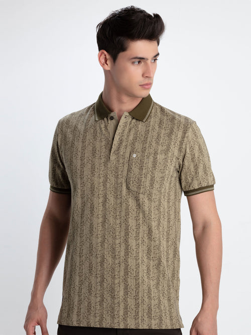 Green Printed Polo T Shirt