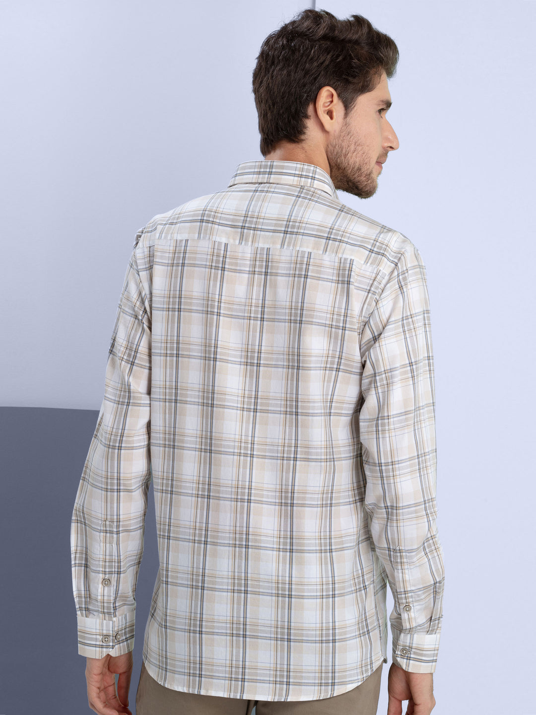 Beige Textured Checkered Casual Shirt