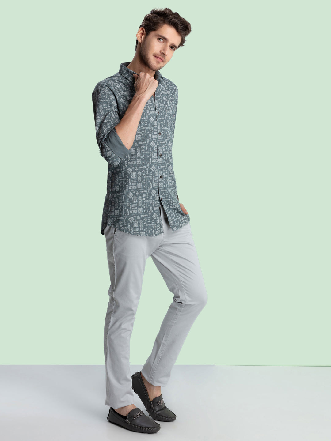 Aquamarine Textured Printed Casual Shirt