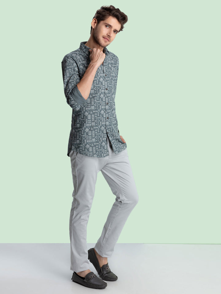 Aquamarine Textured Printed Casual Shirt