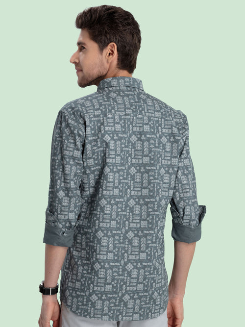 Aquamarine Textured Printed Casual Shirt