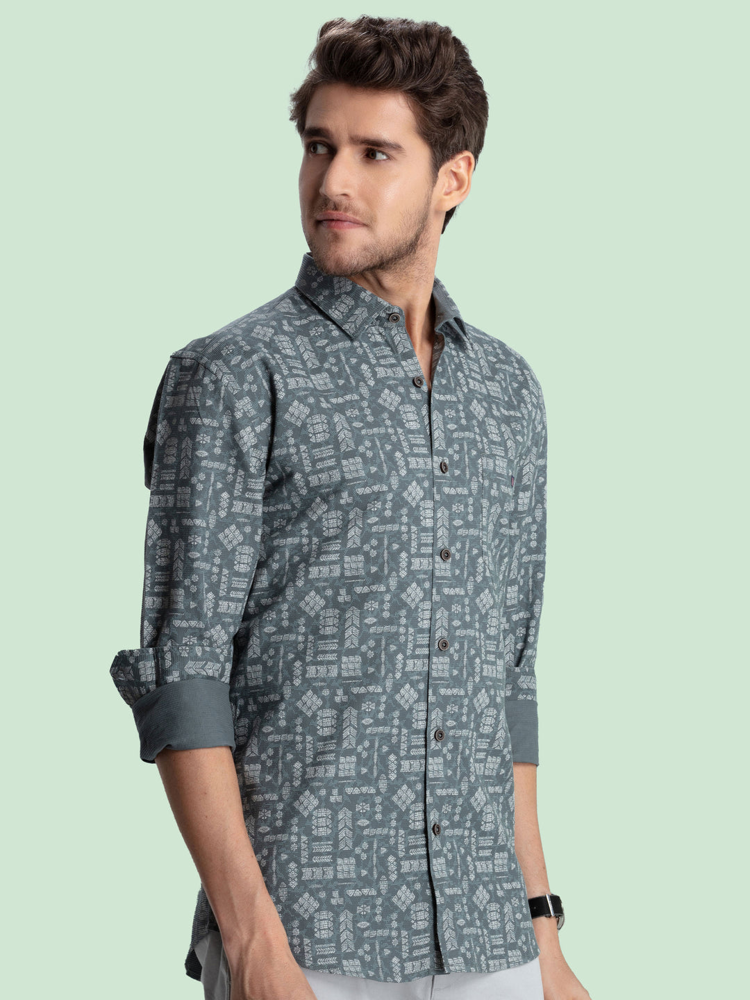 Aquamarine Textured Printed Casual Shirt