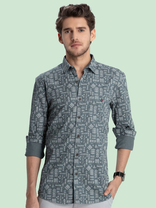 Aquamarine Textured Printed Casual Shirt