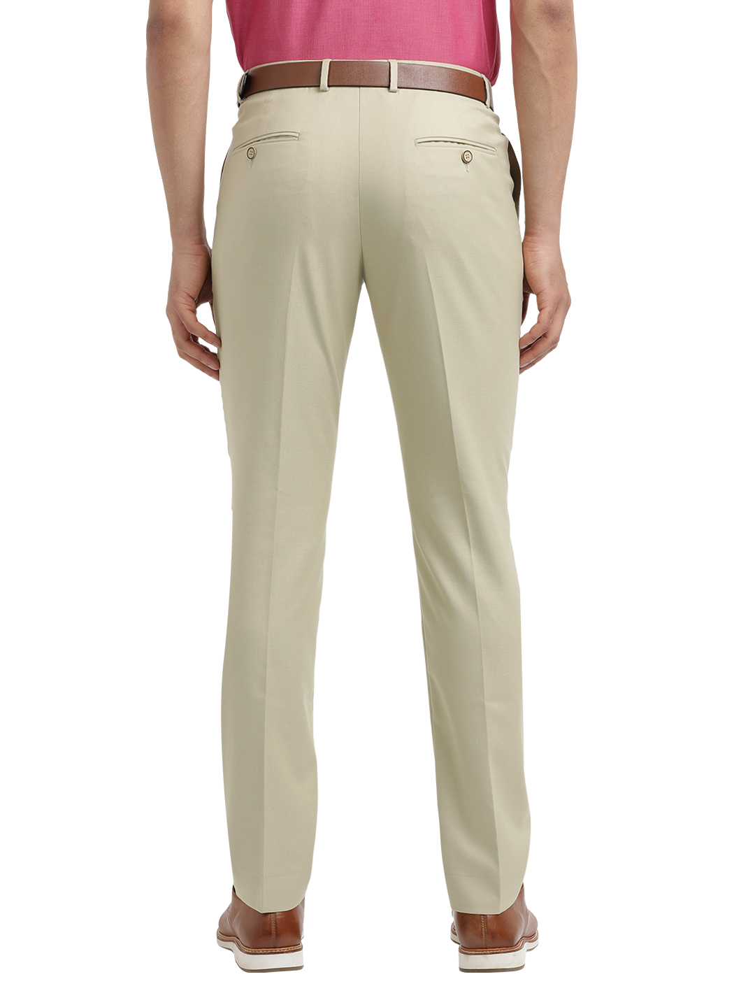 Beige Twill Stretch Formal Trousers