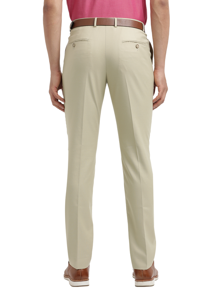 Beige Twill Stretch Formal Trousers