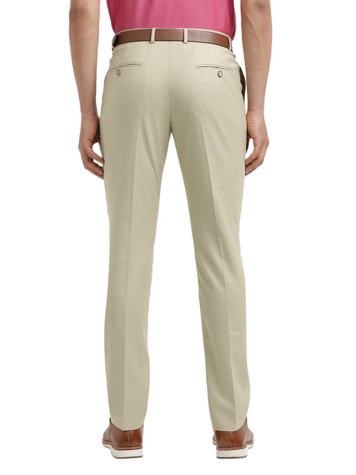 Beige Twill Stretch Formal Trousers