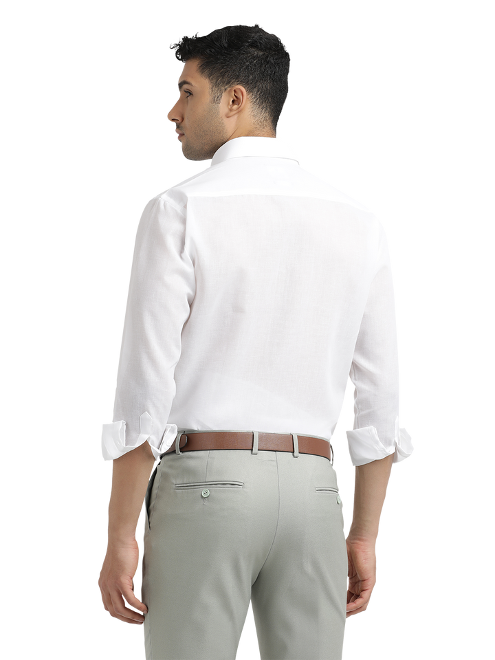 White Cotton Blend Solid Shirt