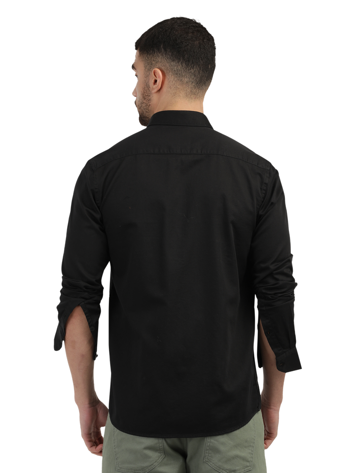 Black Linen Blend Solid Shirt