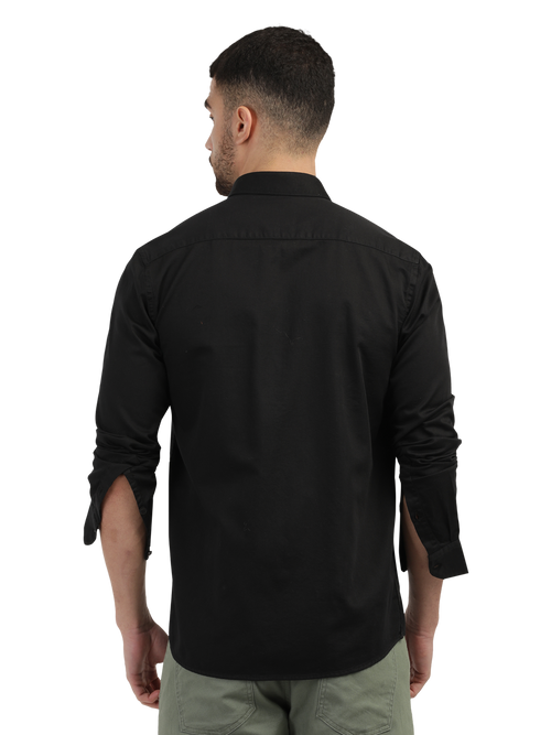 Black Linen Blend Solid Shirt