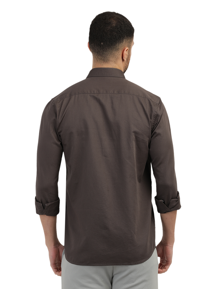 Dark Grey Linen Blend Solid Shirt