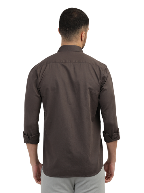 Dark Grey Linen Blend Solid Shirt