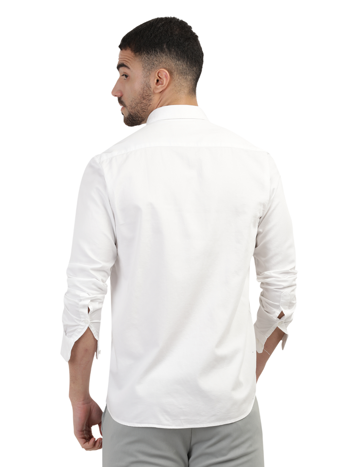 White Linen Blend Solid Shirt