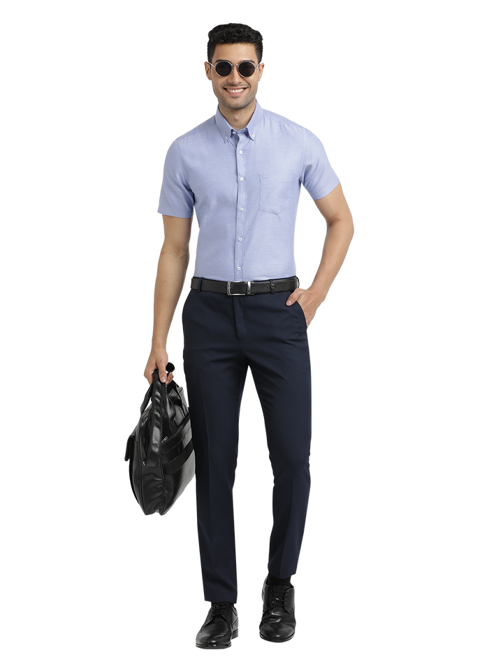 Navy Micro Dobby Formal Trousers