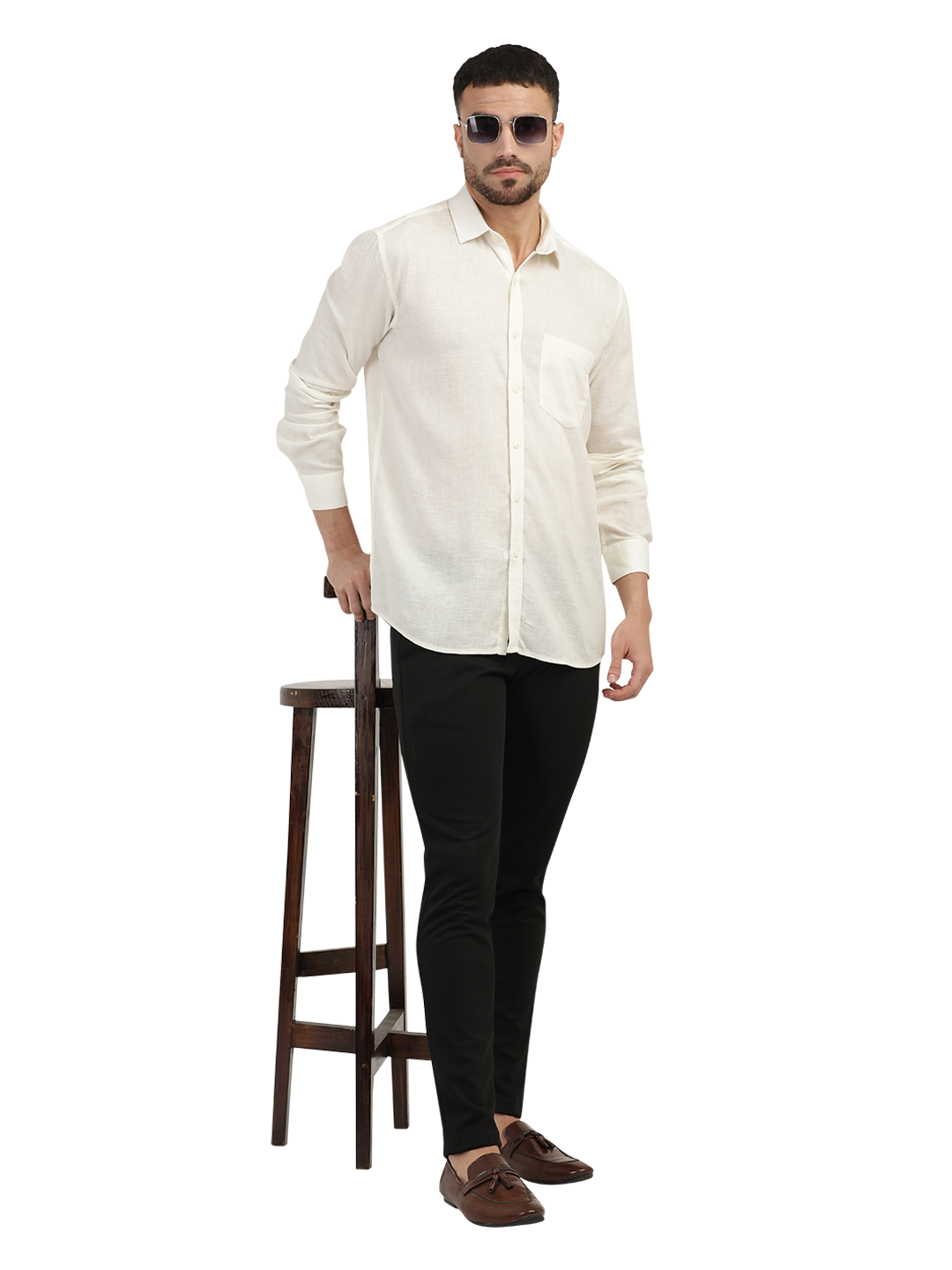 Ivory Linen Blend Solid Shirt