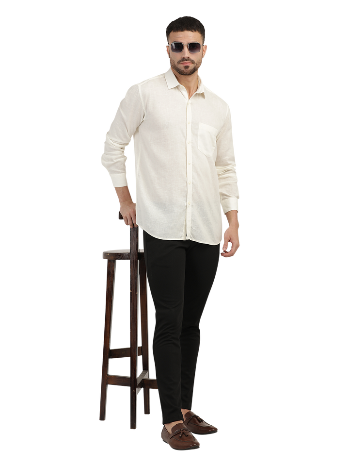 Ivory Linen Blend Solid Shirt