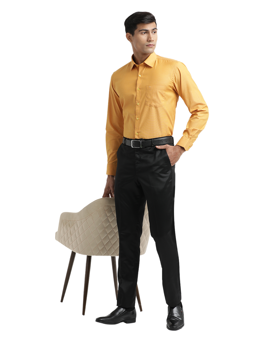 Mustard Fil-a-Fil Solid Shirt