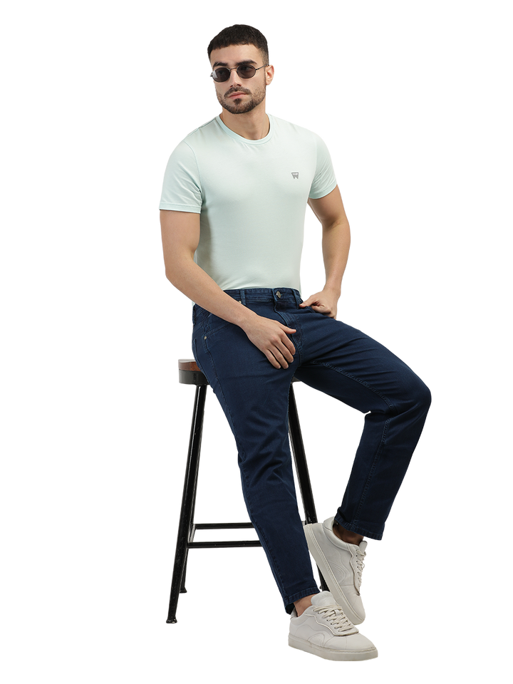 Pastel Blue Denim Stretch Trousers