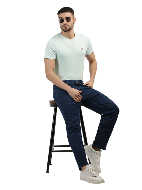 Pastel Blue Denim Stretch Trousers