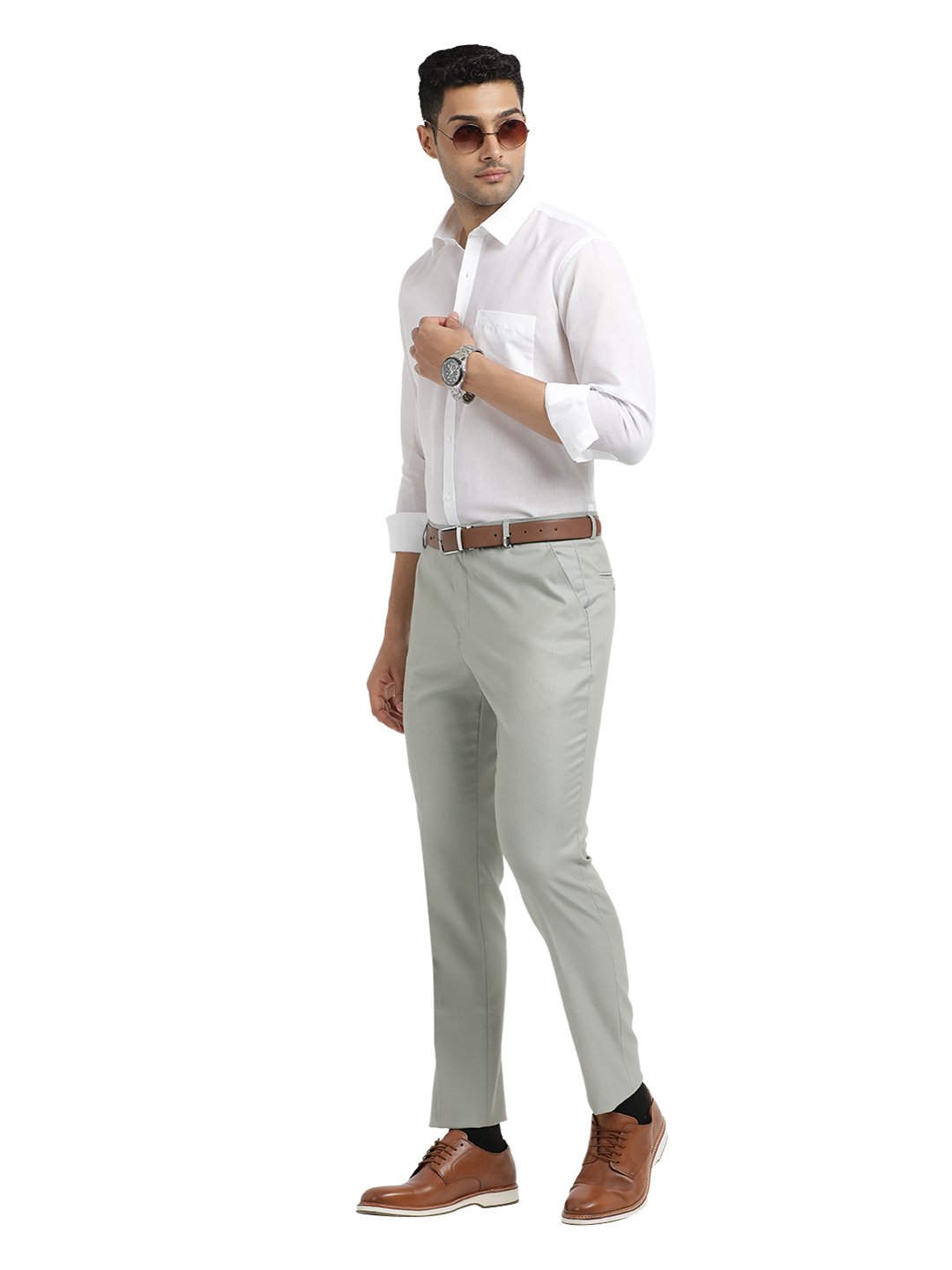 Light Grey Twill Stretch Formal Trousers