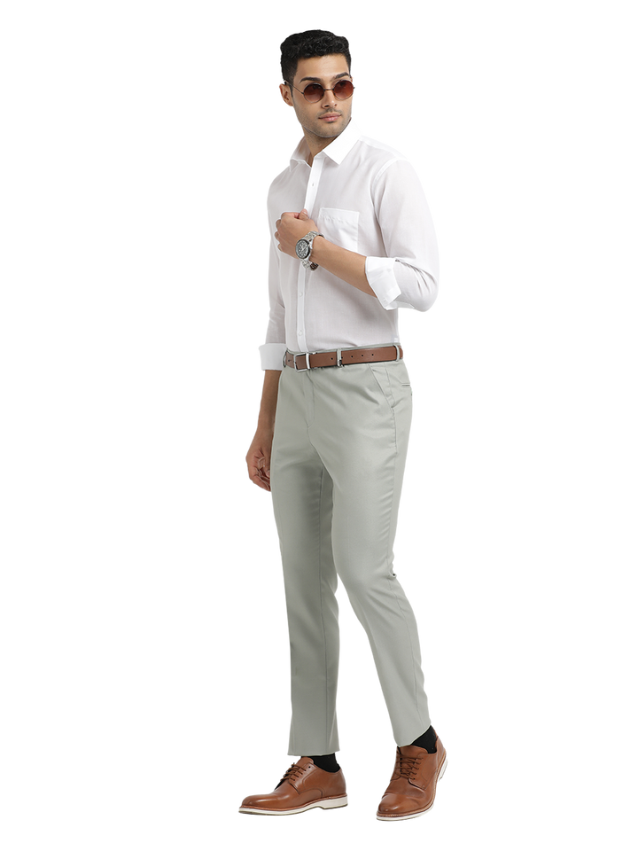 Light Grey Twill Stretch Formal Trousers