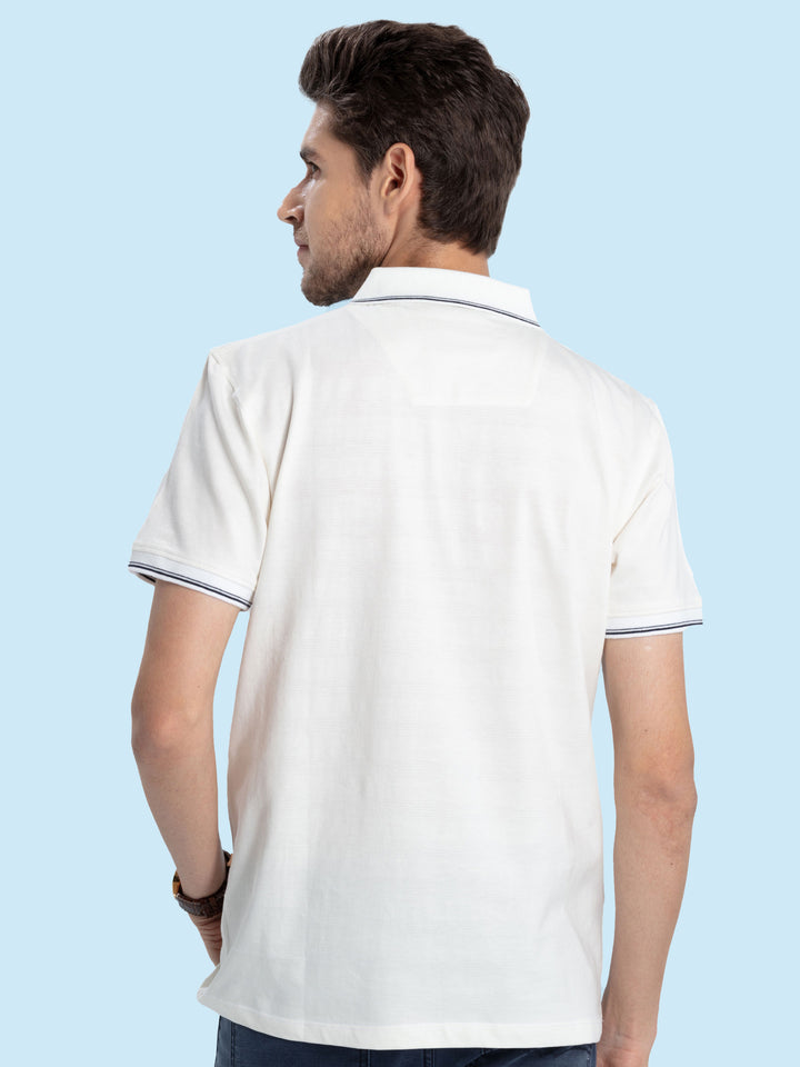 White Knit Zipper Tipping Polo T Shirt