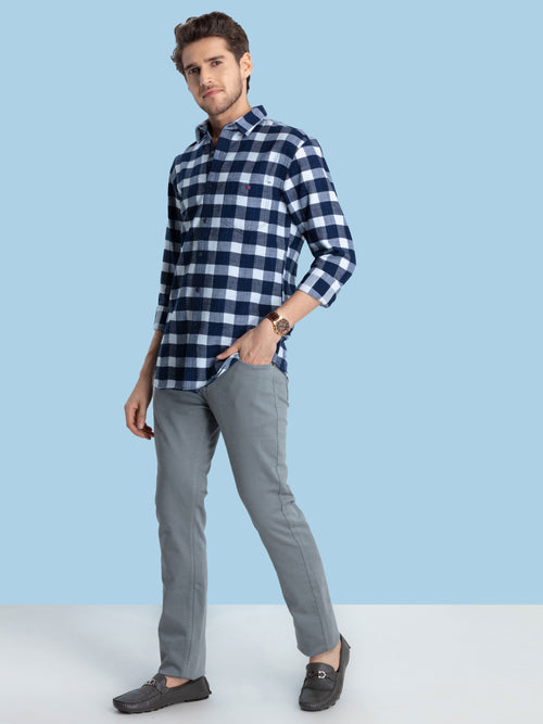 Indigo Blue Checkered Structured Casual Shirt