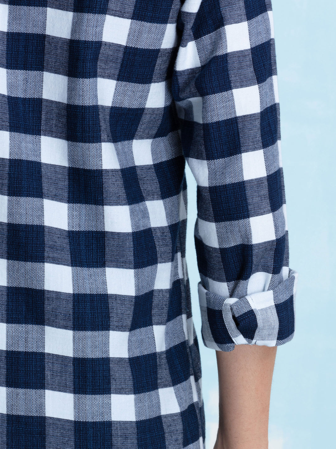 Indigo Blue Checkered Structured Casual Shirt