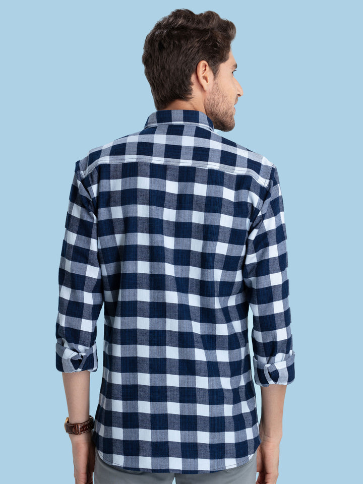 Indigo Blue Checkered Structured Casual Shirt