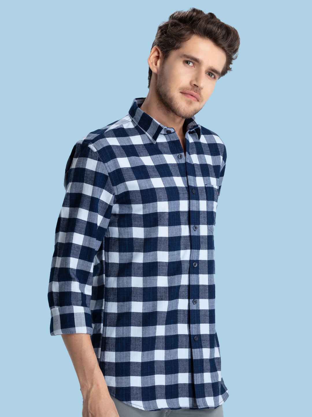 Indigo Blue Checkered Structured Casual Shirt