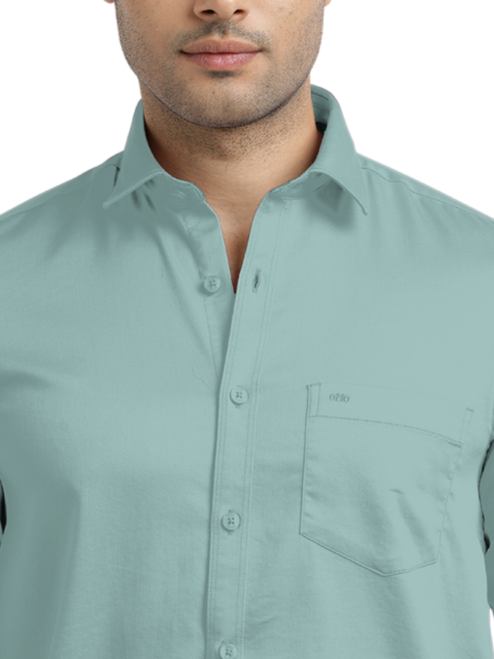 Metallic Green Satin Solid Shirt