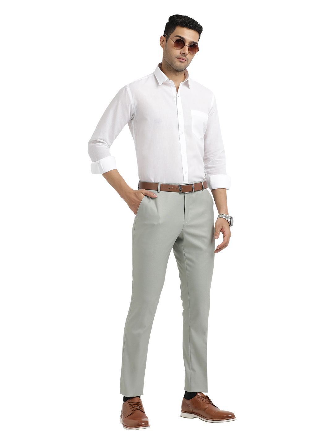 White Cotton Blend Solid Shirt