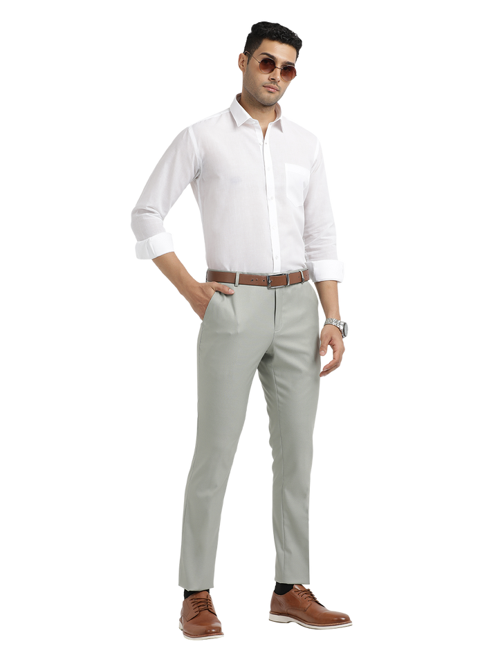 White Cotton Blend Solid Shirt