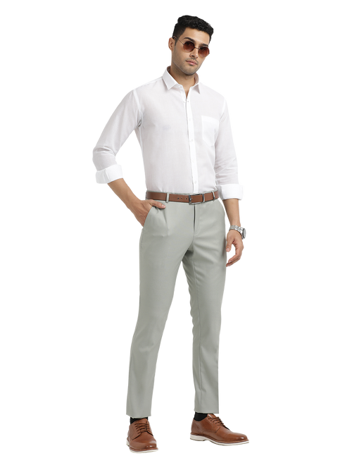 White Cotton Blend Solid Shirt