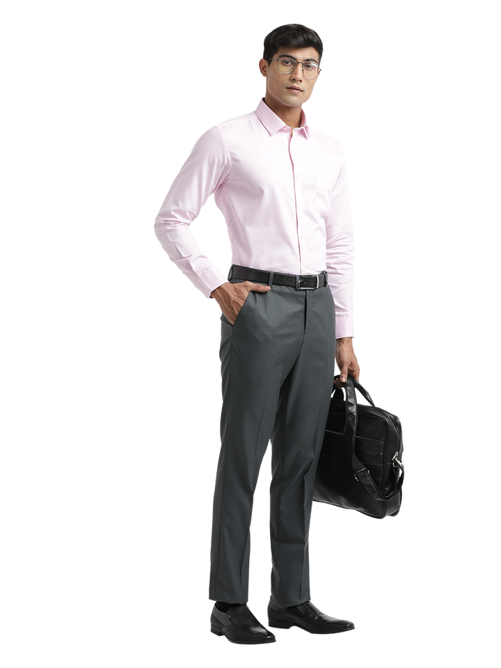 Grey Twill Stretch Formal Trousers