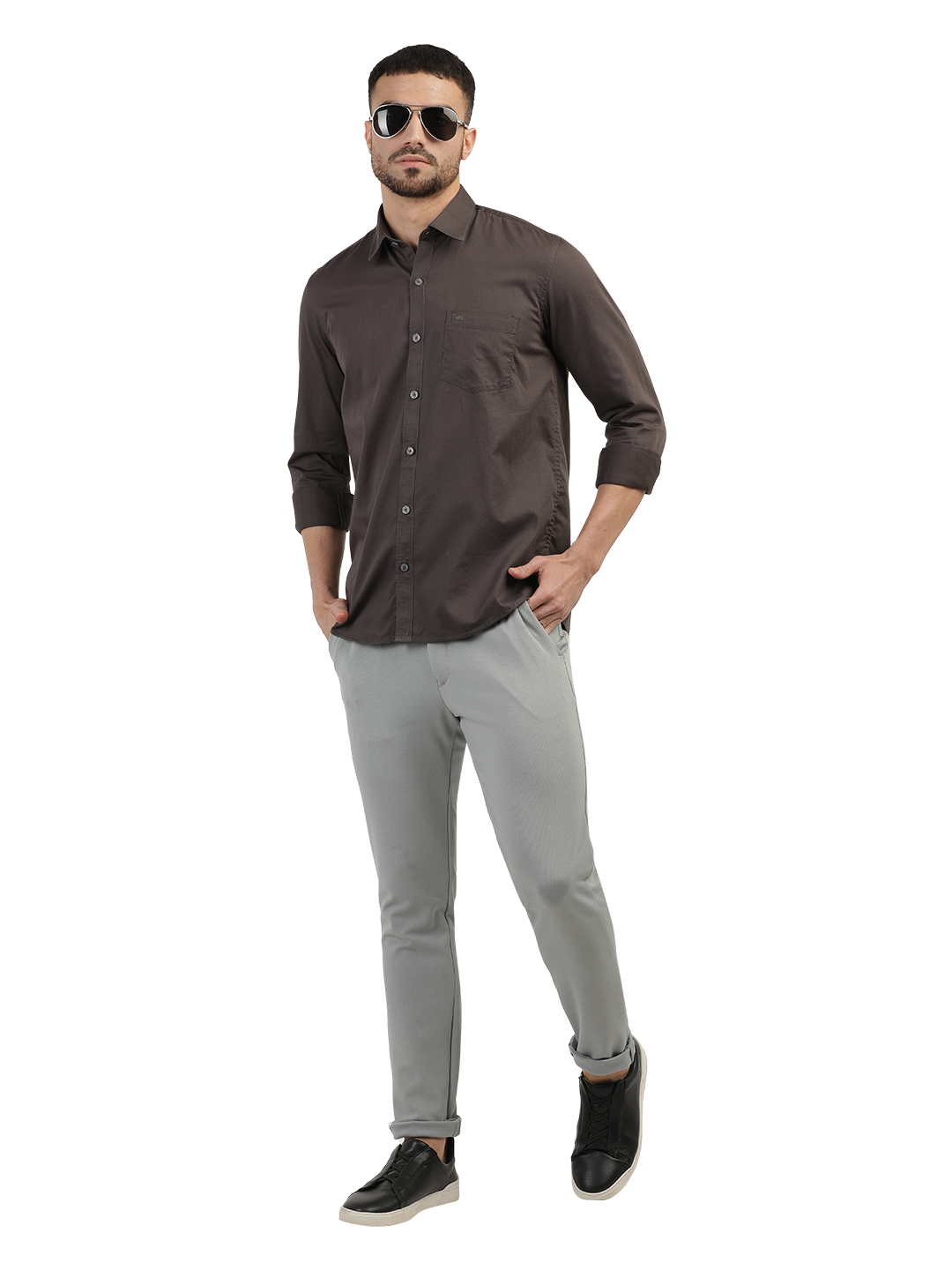 Dark Grey Linen Blend Solid Shirt