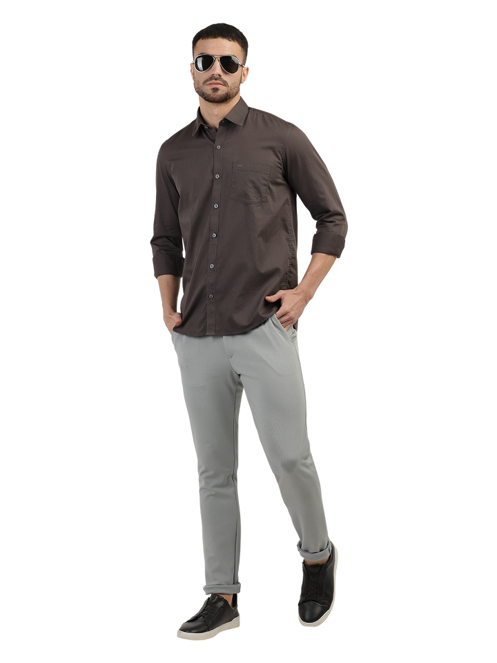 Dark Grey Linen Blend Solid Shirt