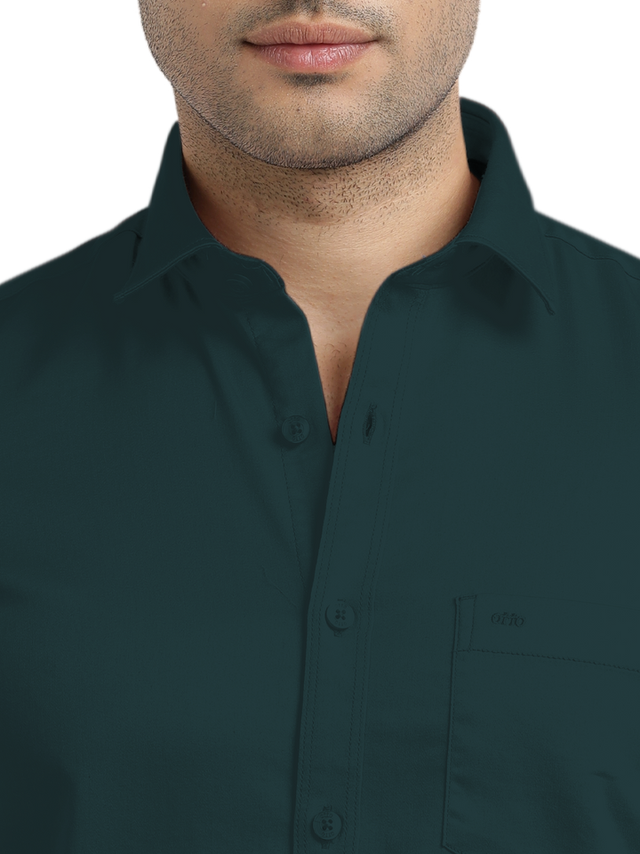 Dark Teal Satin Solid Shirt