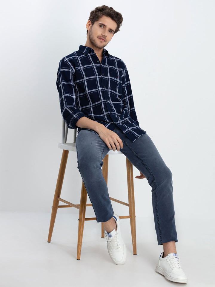 Indigo Checkered Casual Shirt