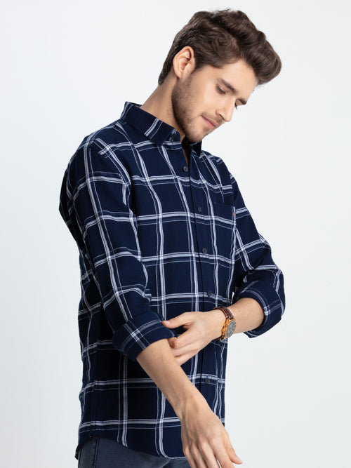 Indigo Checkered Casual Shirt