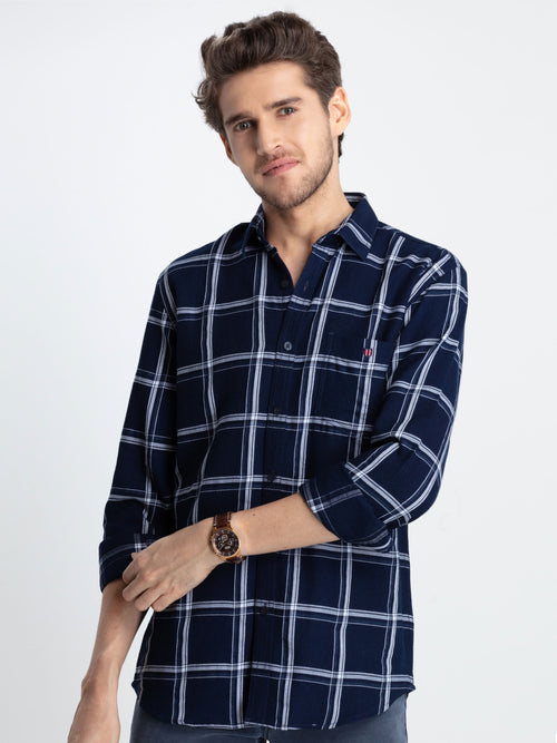 Indigo Checkered Casual Shirt