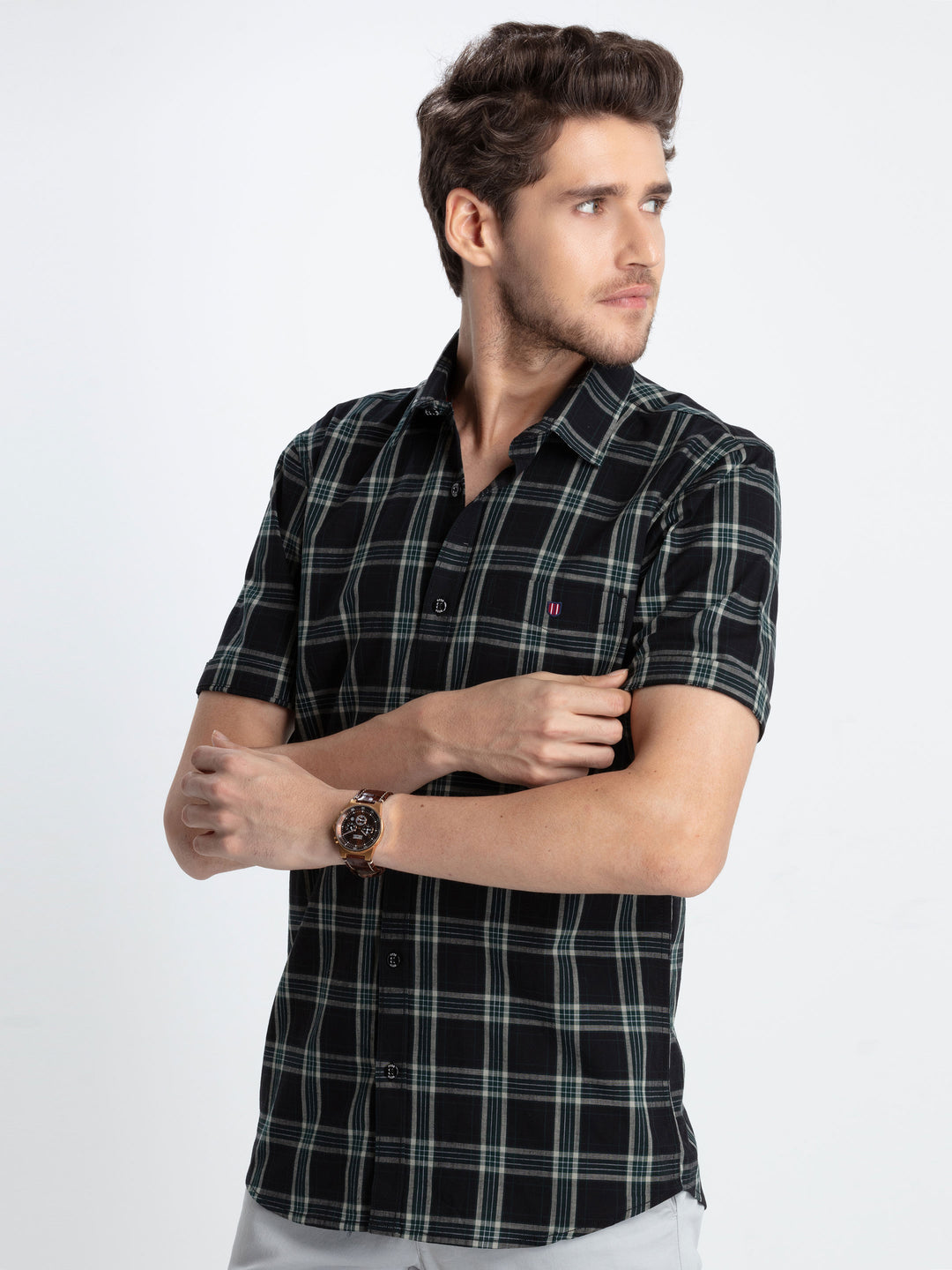 Pine Green Checkered Casual Shirt