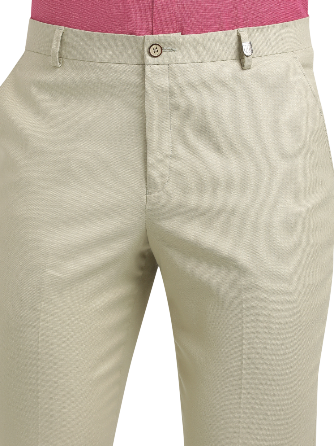 Beige Twill Stretch Formal Trousers